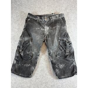 Robins Jean Cargo Shorts Mens Size 32 Black White Tie Dye Tactical Baggy Utility